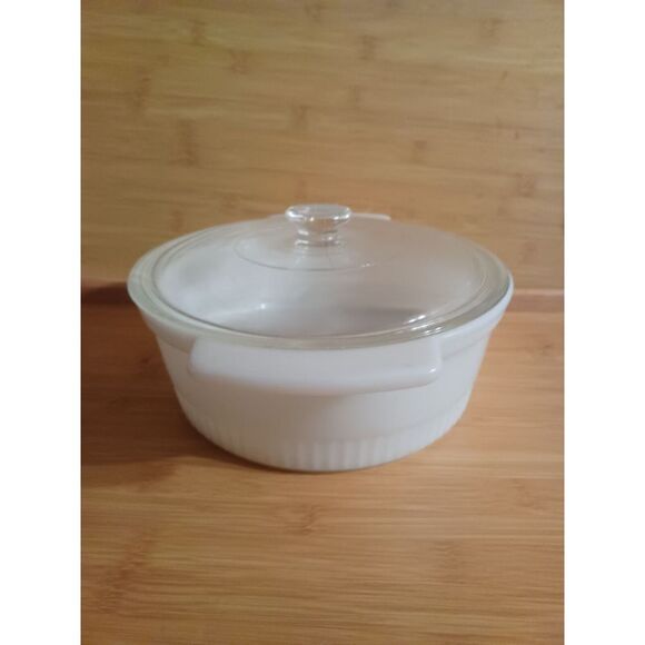 Vintage Anchor Hocking Fire King Oven 2 QT White Ribbed Casserole Dish Bowl - Picture 2 of 10